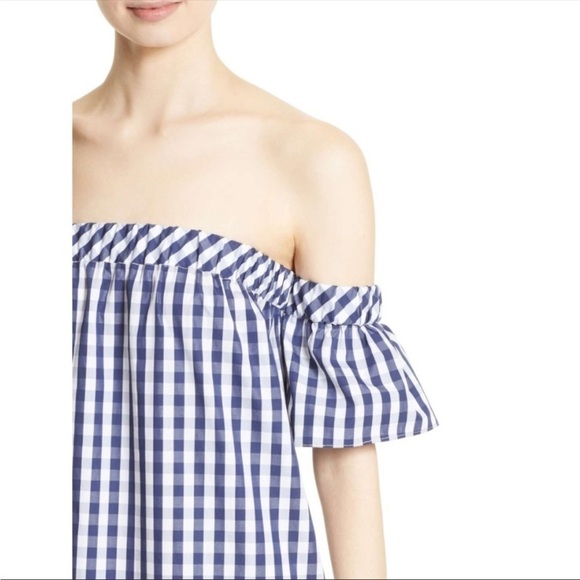 Milly / Gingham navy white Off the Shoulder Shift mini Dress Size M - Picture 4 of 8
